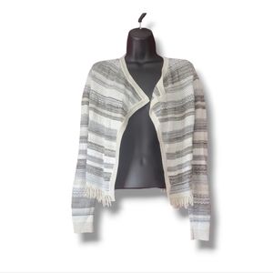 WHBM Striped Short Caridigan with Fringe Bottom Sz Sm